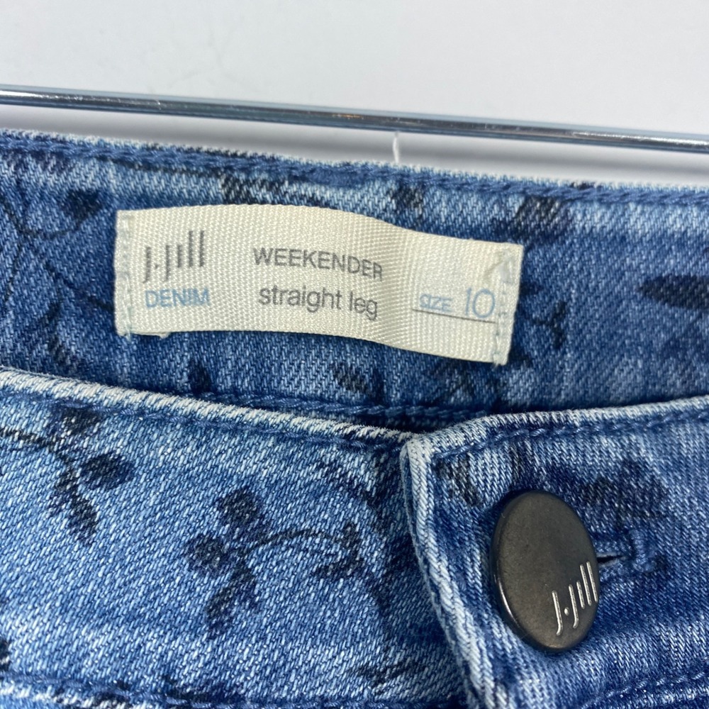 J. Jill Weekender Straight Leg Jeans Womens 10 Blue Floral Print Denim Pants - Picture 5 of 7